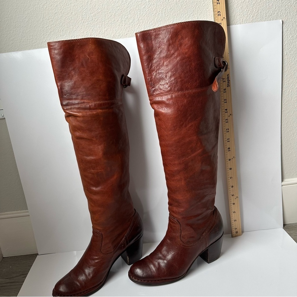 FRYE Lucinda Slouch Tall Riding Boots Congac Brown Womens - Picture 4 of 9